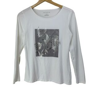 Ann Taylor Silver Metallic Floral Long Sleeve T-Shirt, Small